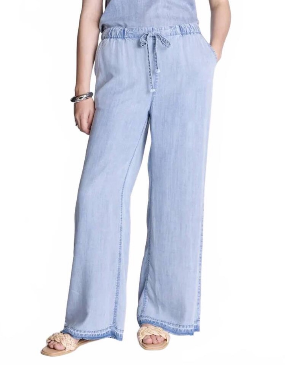 NWT Thread & Supply Pale Blue Wide-Leg Drawstring Jeans